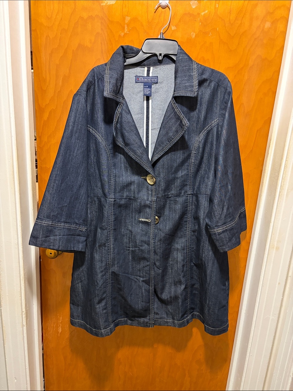 Baccini Navy Blue Denim Button-Front Jacket